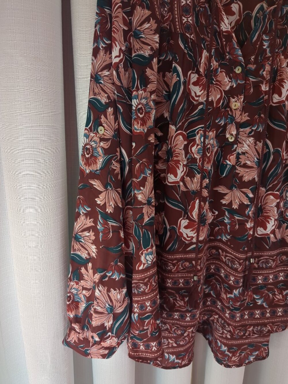 Med Boho Floral Long Sleeve with Button to Roll Up - Picture 6 of 16